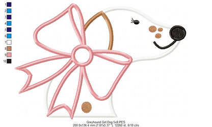 Greyhound Dog Girl - Applique - Machine Embroidery Design