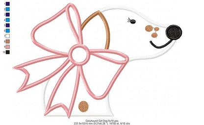 Greyhound Dog Girl - Applique - Machine Embroidery Design