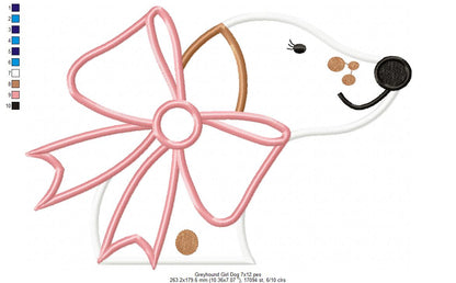 Greyhound Dog Girl - Applique - Machine Embroidery Design
