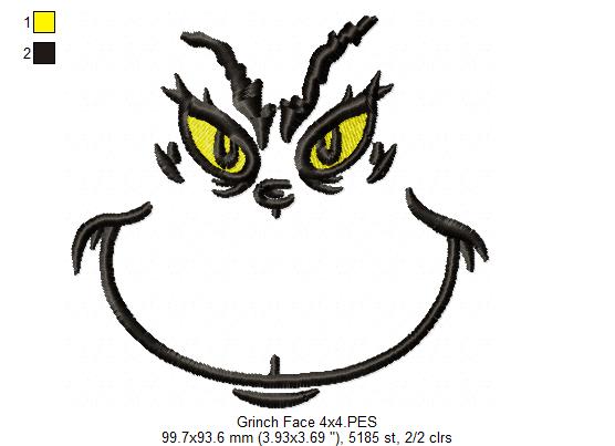 Grinch Face - Fill Stitch - Machine Embroidery Design