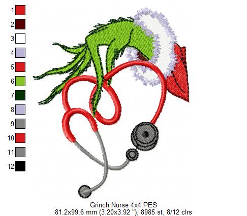 Grinchy Nurse Love – Fill Stitch – Machine Embroidery Design