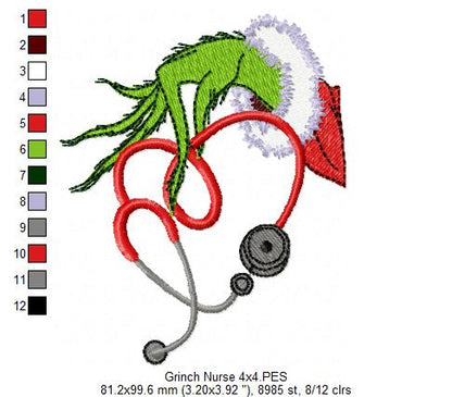 Grinchy Nurse Love – Fill Stitch – Machine Embroidery Design