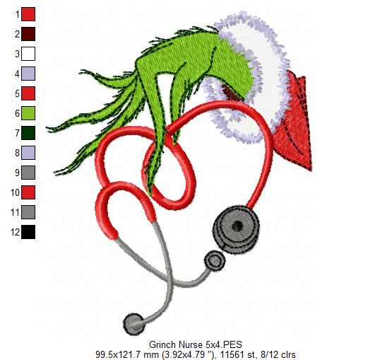 Grinchy Nurse Love – Fill Stitch – Machine Embroidery Design