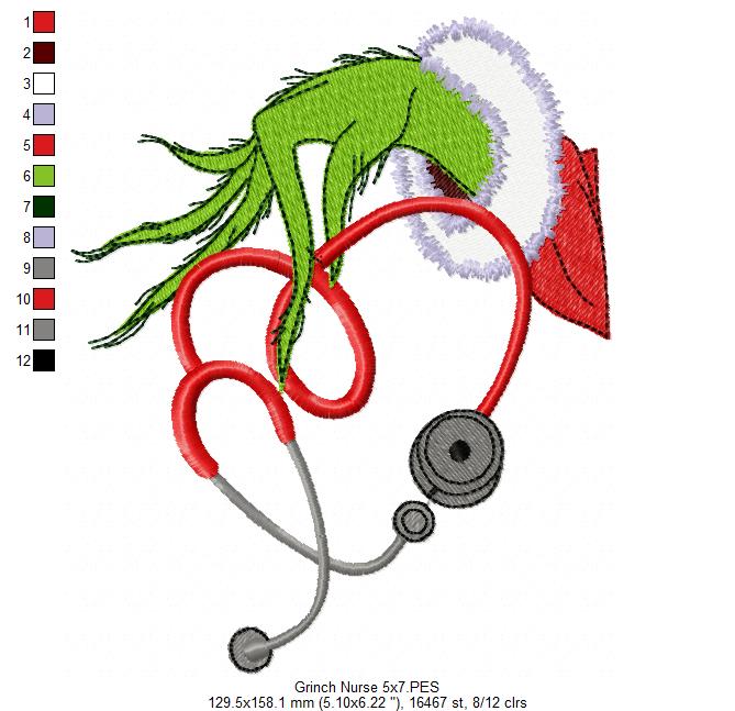 Grinchy Nurse Love – Fill Stitch – Machine Embroidery Design