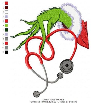 Grinchy Nurse Love – Fill Stitch – Machine Embroidery Design