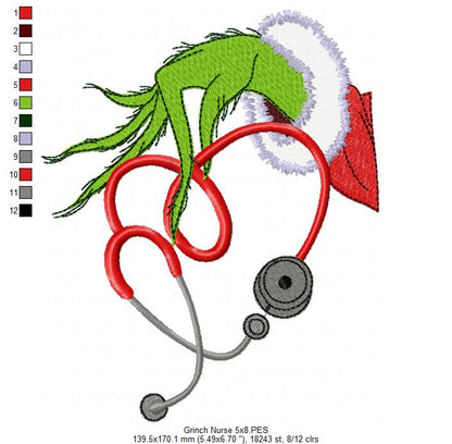 Grinchy Nurse Love – Fill Stitch – Machine Embroidery Design