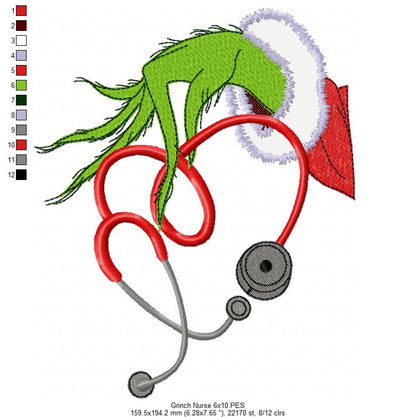Grinchy Nurse Love – Fill Stitch – Machine Embroidery Design