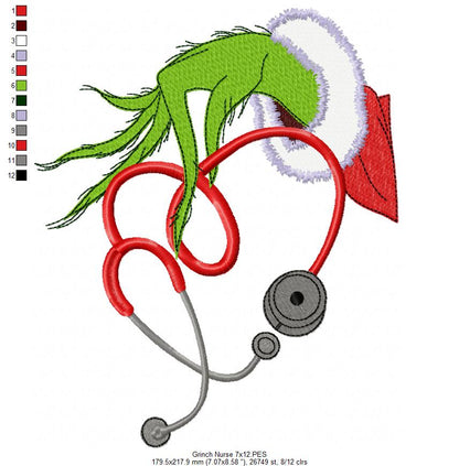 Grinchy Nurse Love – Fill Stitch – Machine Embroidery Design