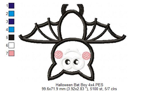 Cute Halloween Bat - Applique - Machine Embroidery Design