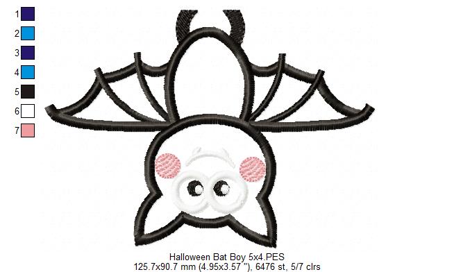 Cute Halloween Bat - Applique - Machine Embroidery Design