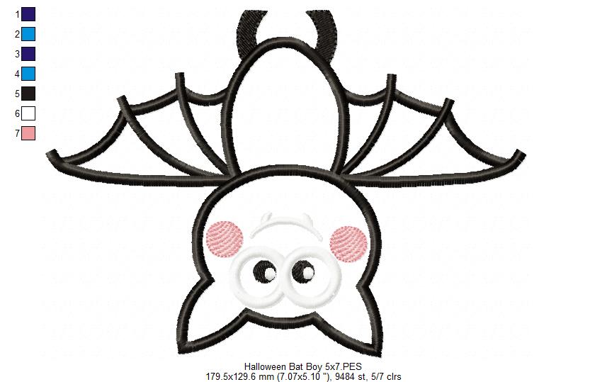 Cute Halloween Bat - Applique - Machine Embroidery Design