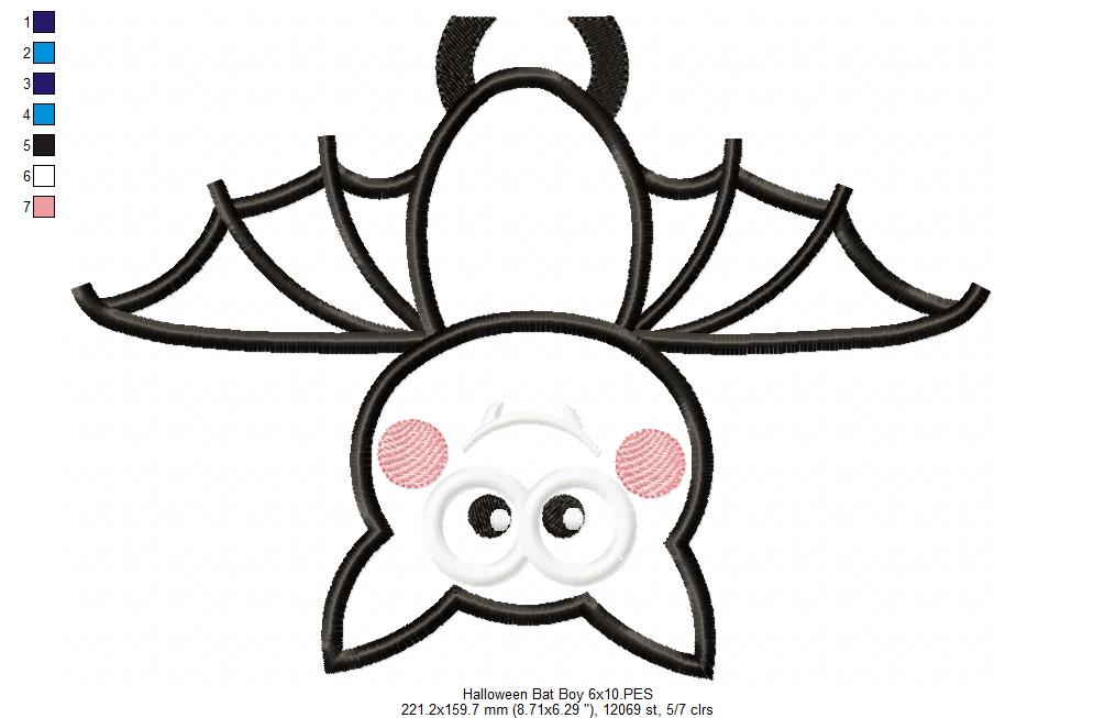 Cute Halloween Bat - Applique - Machine Embroidery Design