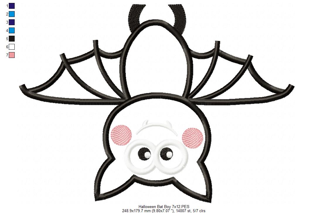 Cute Halloween Bat - Applique - Machine Embroidery Design