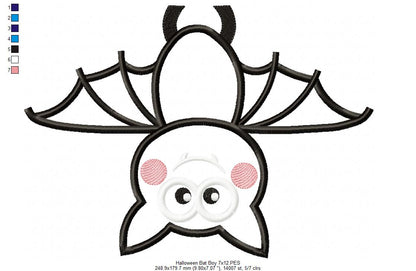 Cute Halloween Bat - Applique - Machine Embroidery Design