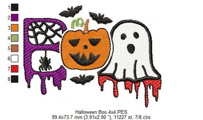 Halloween Boo Spider, Pumpkin and Ghost - Fill Stitch Embroidery