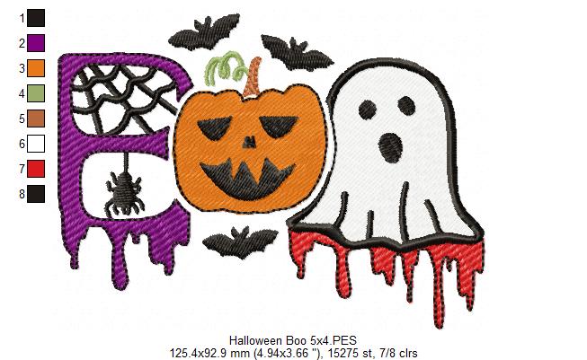 Halloween Boo Spider, Pumpkin and Ghost - Fill Stitch Embroidery