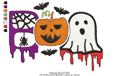 Halloween Boo Spider, Pumpkin and Ghost - Fill Stitch Embroidery
