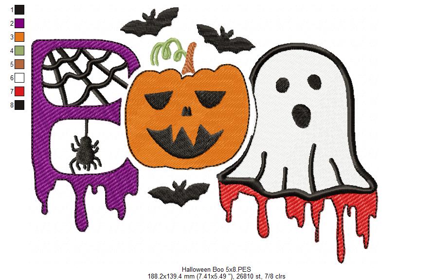 Halloween Boo Spider, Pumpkin and Ghost - Fill Stitch Embroidery