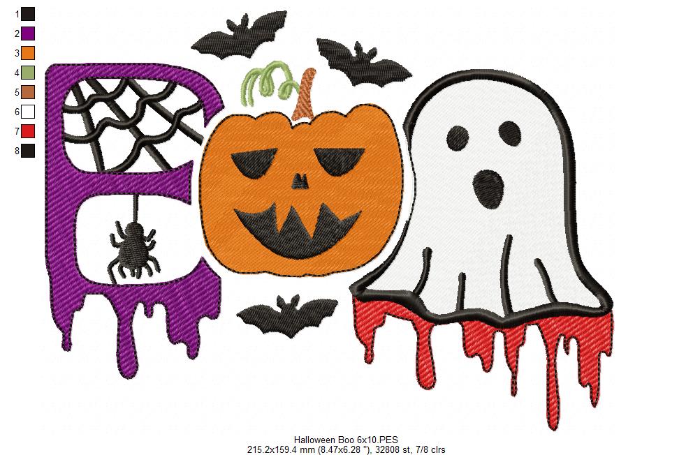 Halloween Boo Spider, Pumpkin and Ghost - Fill Stitch Embroidery