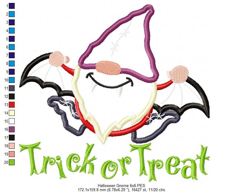 Vampire Gnome Trick or Treat - Applique - Machine Embroidery Design