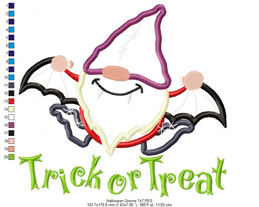 Vampire Gnome Trick or Treat - Applique - Machine Embroidery Design