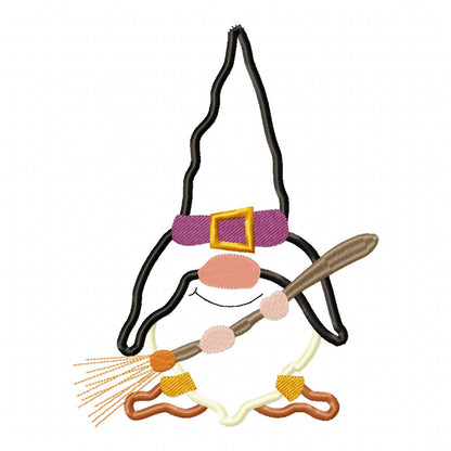 Halloween Gnome with a Broom - Applique Embroidery