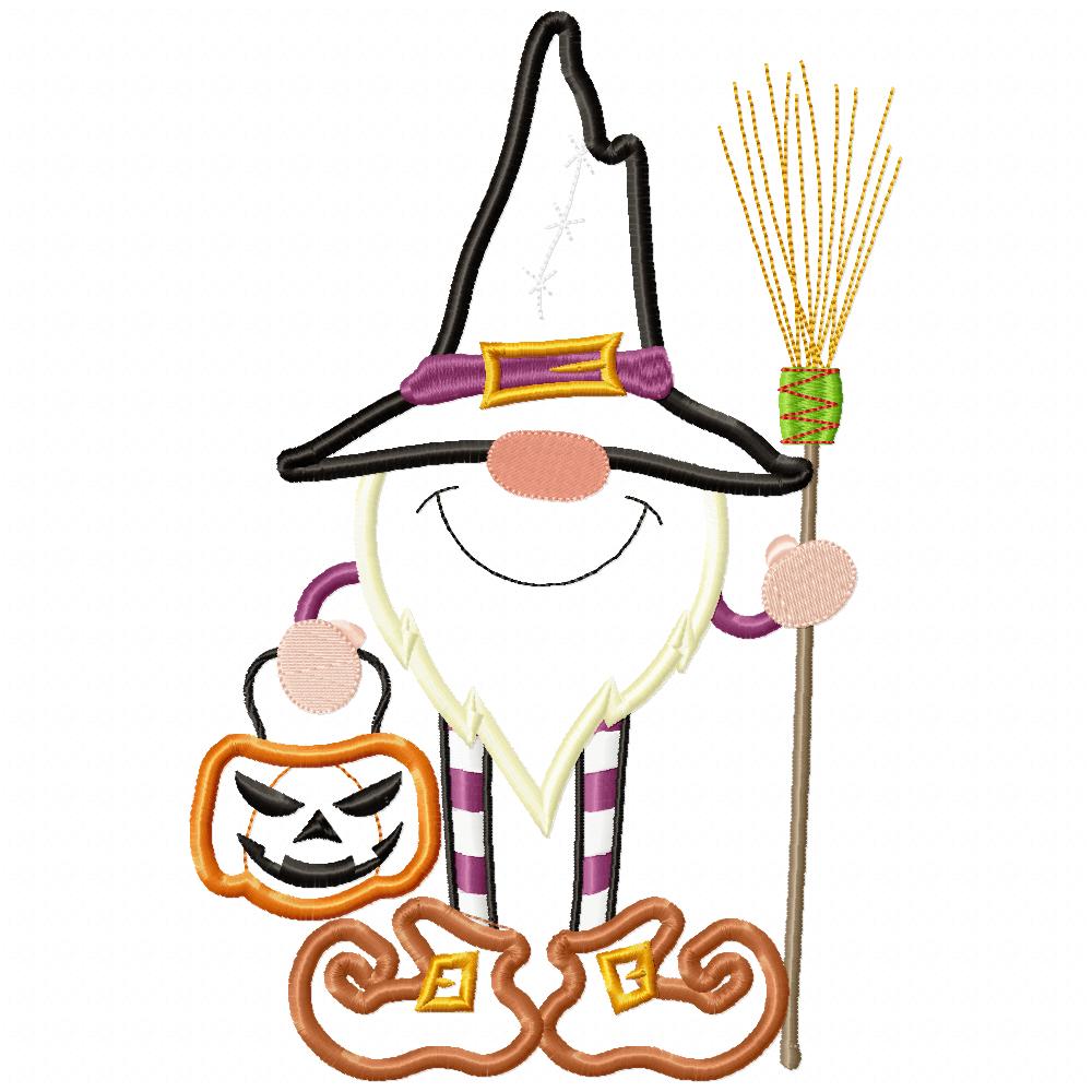 Halloween Gnome Broom - Applique Machine Embroidery Design