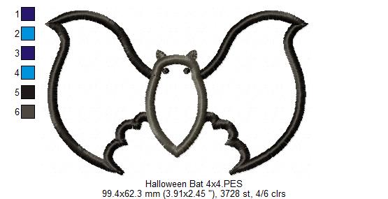 Halloween Bat - Applique - Machine Embroidery Design