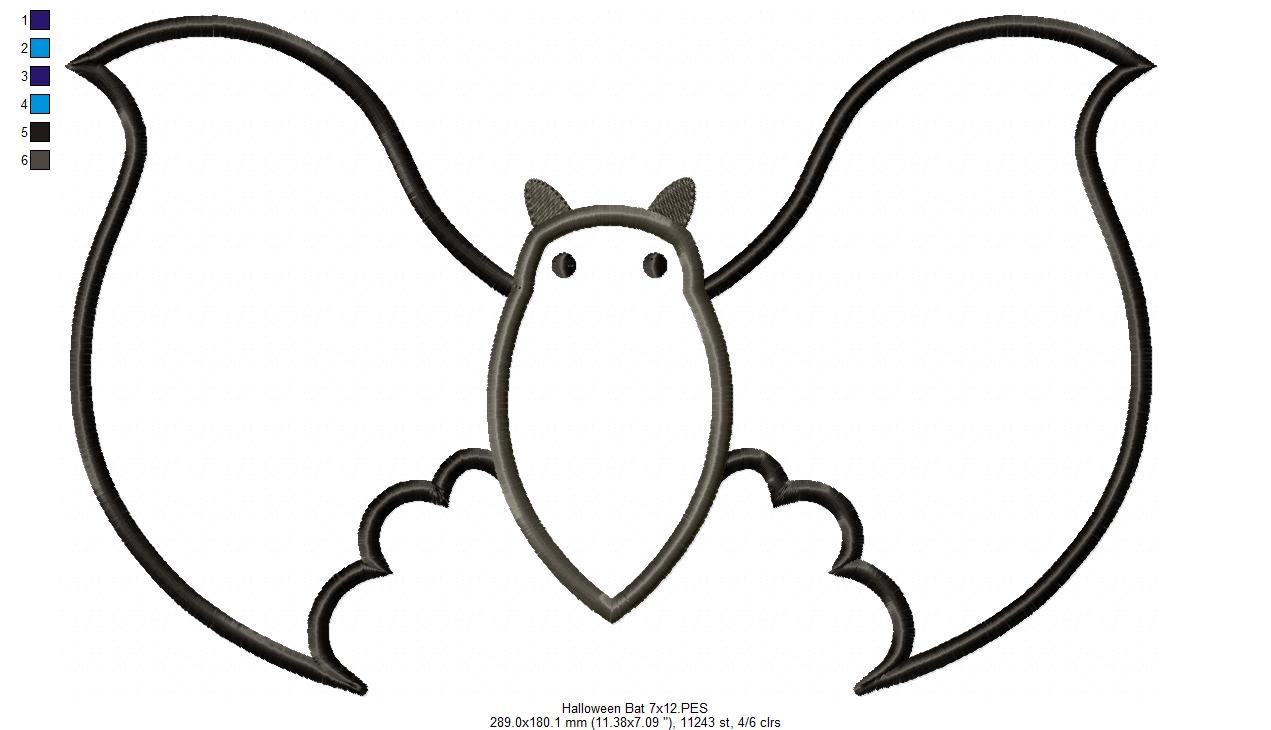 Halloween Bat - Applique - Machine Embroidery Design