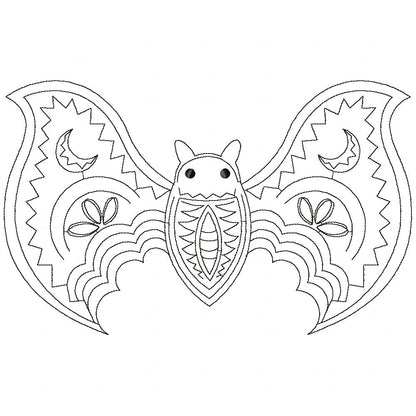 Halloween Boho Bat - Redwork - Machine Embroidery Design