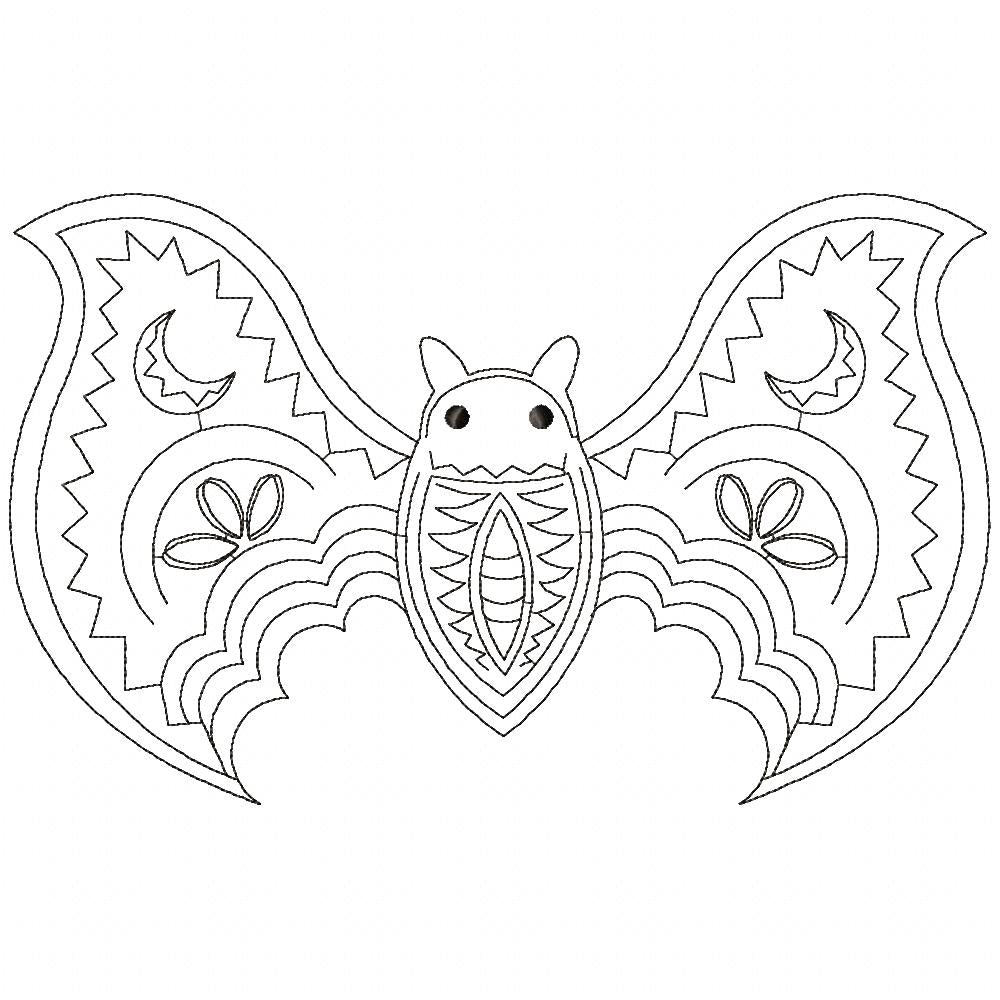 Halloween Boho Bat - Redwork - Machine Embroidery Design