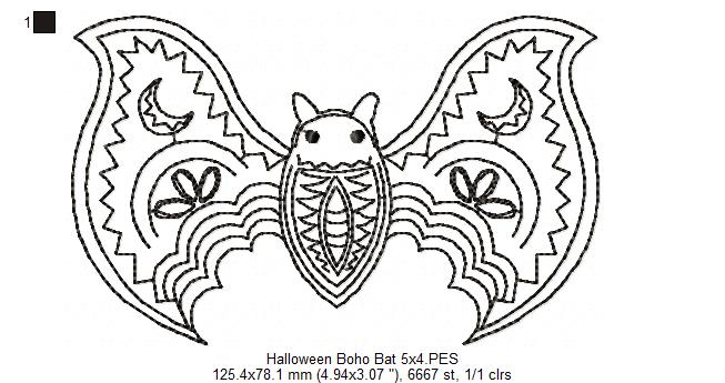 Halloween Boho Bat - Redwork - Machine Embroidery Design