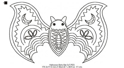 Halloween Boho Bat - Redwork - Machine Embroidery Design
