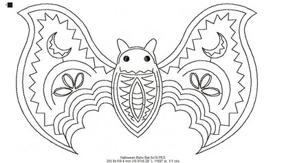 Halloween Boho Bat - Redwork - Machine Embroidery Design