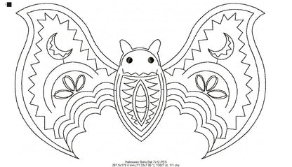 Halloween Boho Bat - Redwork - Machine Embroidery Design