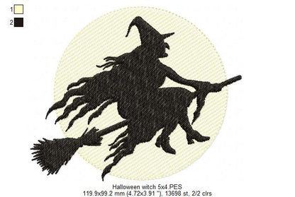 Witch and Moon - Fill Stich - Machine Embroidery Design