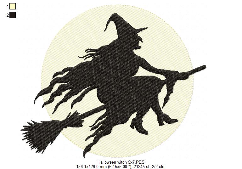 Witch and Moon - Fill Stich - Machine Embroidery Design