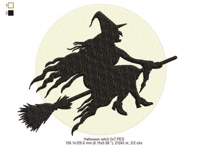 Witch and Moon - Fill Stich - Machine Embroidery Design