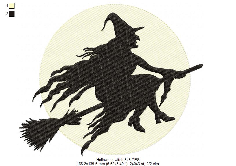 Witch and Moon - Fill Stich - Machine Embroidery Design