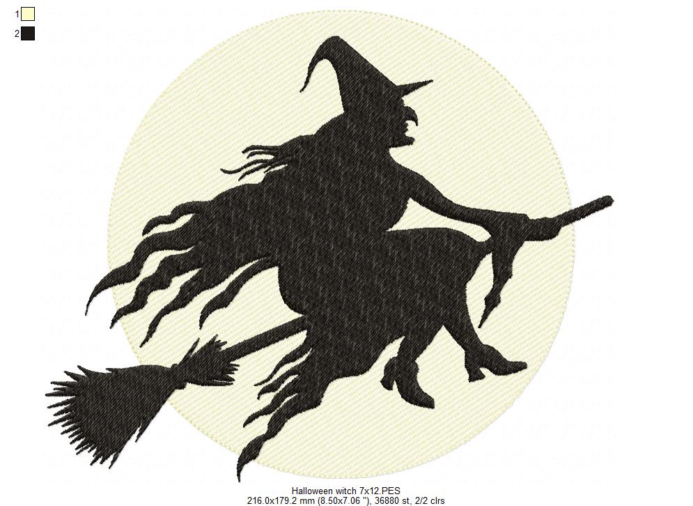 Witch and Moon - Fill Stich - Machine Embroidery Design