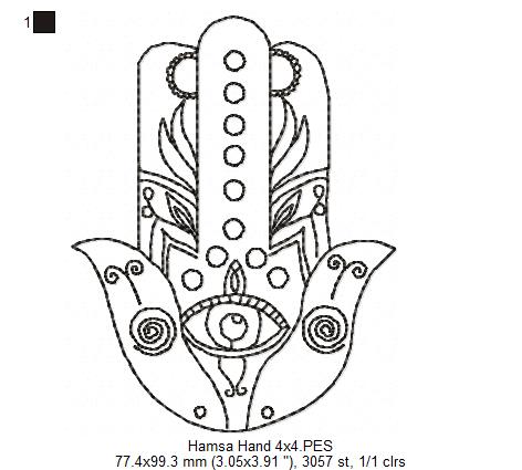 Hamsa Hand - Redwork - Machine Embroidery Design