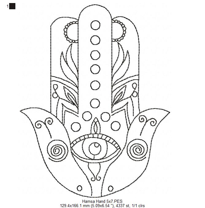 Hamsa Hand - Redwork - Machine Embroidery Design