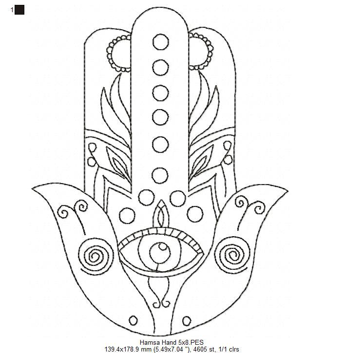 Hamsa Hand - Redwork - Machine Embroidery Design