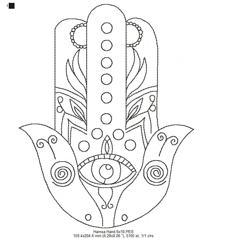 Hamsa Hand - Redwork - Machine Embroidery Design