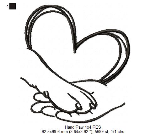 Heart Paw and Hand - Fill Stitch - Machine Embroidery Design