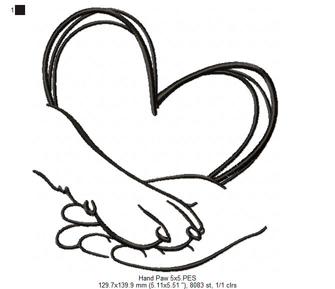 Heart Paw and Hand - Fill Stitch - Machine Embroidery Design