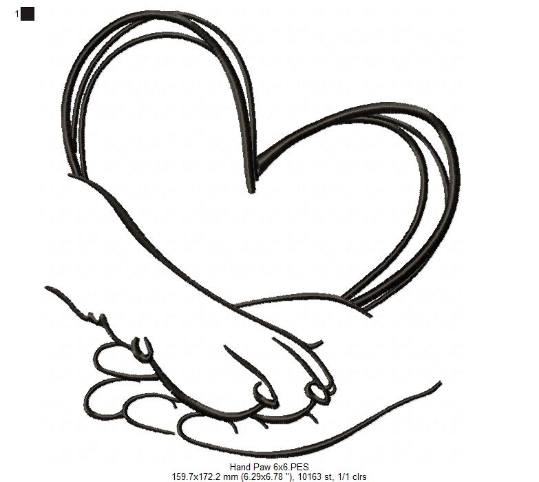 Heart Paw and Hand - Fill Stitch - Machine Embroidery Design