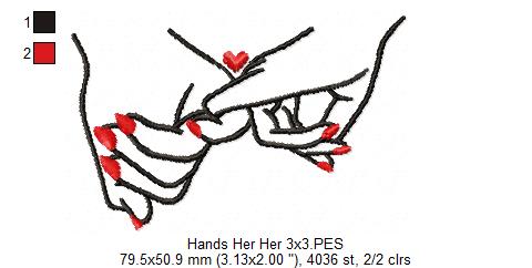 Holding Hands Her & Her - Fill Stitch - Machine Embroidery Design