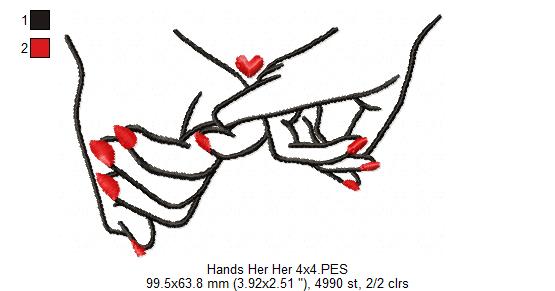 Holding Hands Her & Her - Fill Stitch - Machine Embroidery Design