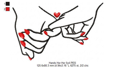 Holding Hands Her & Her - Fill Stitch - Machine Embroidery Design